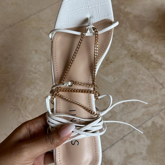 SIMMI SHOES - ERINA GOLD FAUX CROC PRINT CHAIN LACE UP FLAT SANDALS - Picture 3 of 5